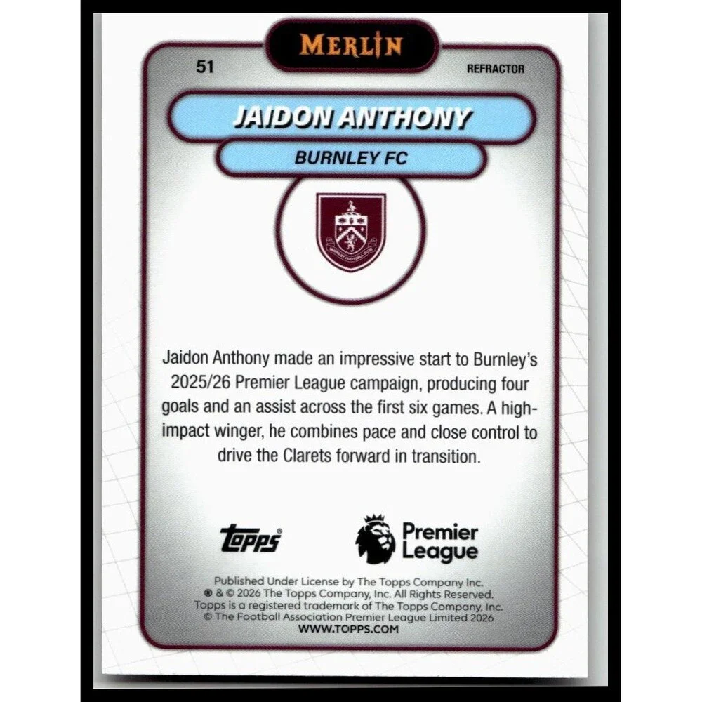 2026 Merlin Premier League #51 Jaidon Anthony Refractor